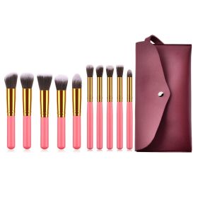 10 Pcs Makeup Brushes Set For Travel Set Synthesized White Glod With Bag (Color: Pink)